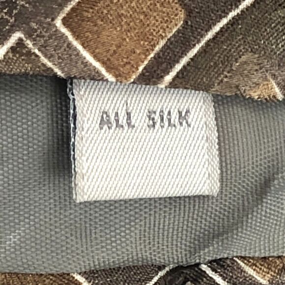 Vintage Pierre Cardin Tie Geometric Abstract Brown Gray Diamond Square Silk - Picture 3 of 9